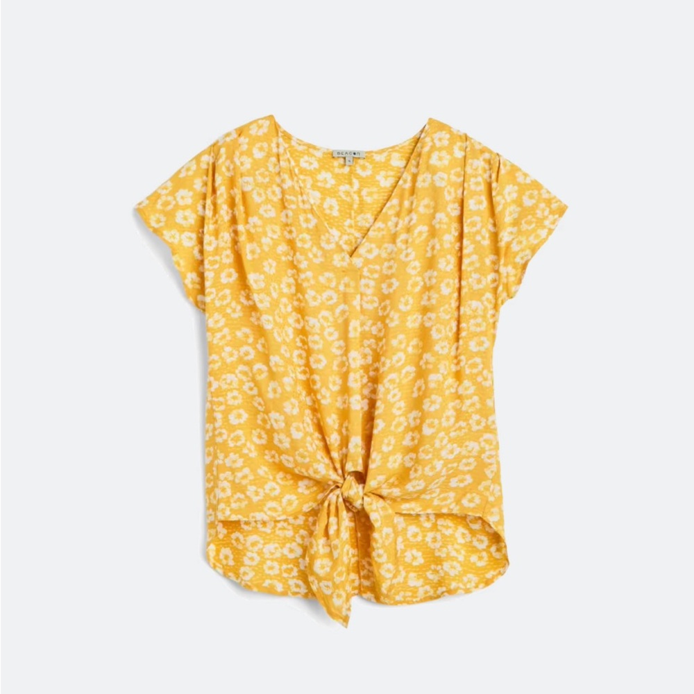 Floral Mustard Tie-Front Top